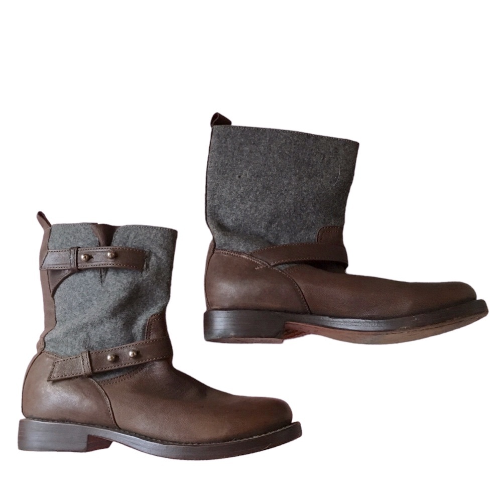Rag & Bone Brown and gray  Leather and Wool motorcycle Boots